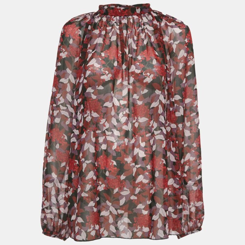 Giamba Burgundy Floral Print Silk Blouse L